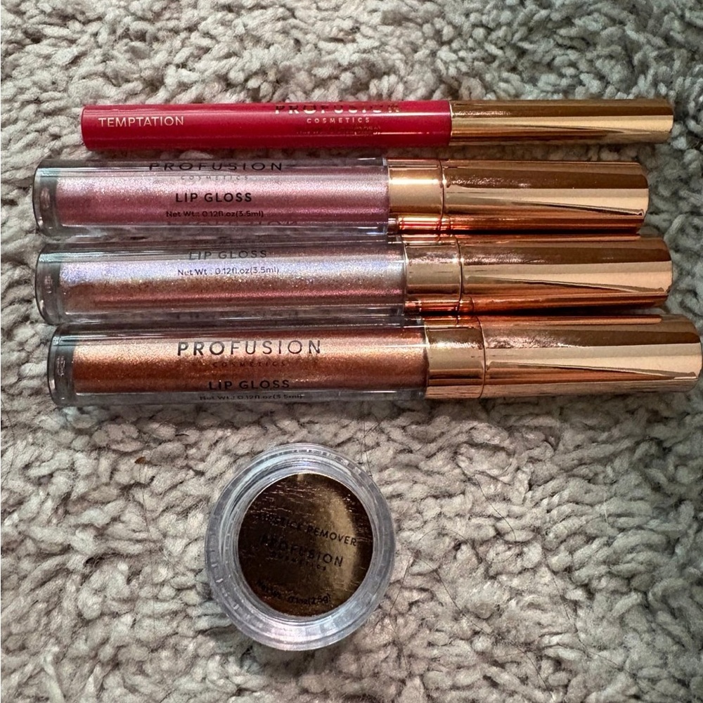 Profusion Cosmetics Lip Gloss Set — Red, Rose, Copper & Bronze Shimmers